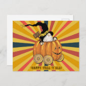 ハッピー秋オールかわいいおもしろい格言パンプキカラフル ポストカード (正面/裏面)