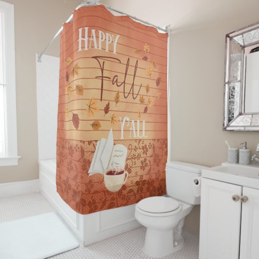 ハッピー秋オールウィズコーヒーと紅葉 シャワーカーテン (インサイチュ)
