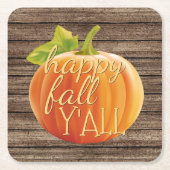 ハッピー秋オールオレンジカボチャの模様 スクエアペーパーコースター (正面)