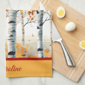 ハッピー秋オールカラフル樺の木の木の葉 キッチンタオル (四つ折り)