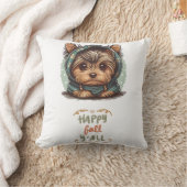 ハッピー秋オールヨークシャーテリアオータムフード付きスウェットシャツ クッション (ブランケット)