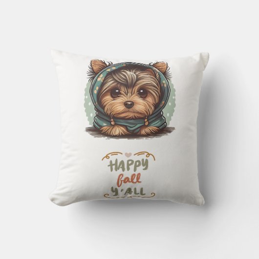 ハッピー秋オールヨークシャーテリアオータムフード付きスウェットシャツ クッション (正面)