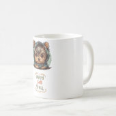 ハッピー秋オールヨークシャーテリアオータムフード付きスウェットシャツ コーヒーマグカップ (正面右)