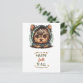 ハッピー秋オールヨークシャーテリアオータムフード付きスウェットシャツ シーズンポストカード (スタンド正面)