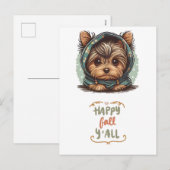 ハッピー秋オールヨークシャーテリアオータムフード付きスウェットシャツ シーズンポストカード (正面/裏面)