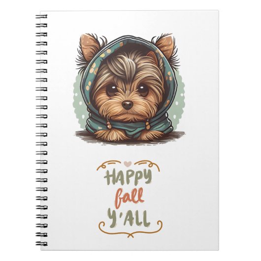 ハッピー秋オールヨークシャーテリアオータムフード付きスウェットシャツ ノートブック (正面)