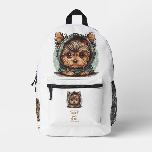 ハッピー秋オールヨークシャーテリアオータムフード付きスウェットシャツ プリントバックパック (正面)