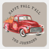 ハッピー秋オールレッドトラックカボチャ スクエアシール (正面)