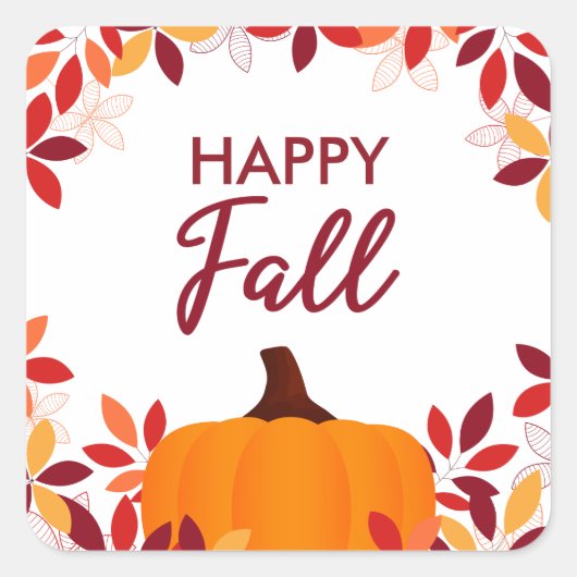 ハッピー秋キュイカラフルー葉ズカボチャのフレーム スクエアシール (正面)