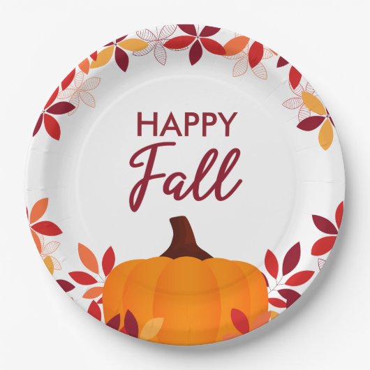 ハッピー秋キュイカラフルー葉ズカボチャのフレーム ペーパープレート (正面)