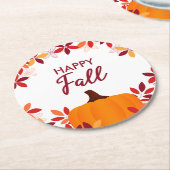 ハッピー秋キュイカラフルー葉ズカボチャのフレーム ラウンドペーパーコースター (アングル)