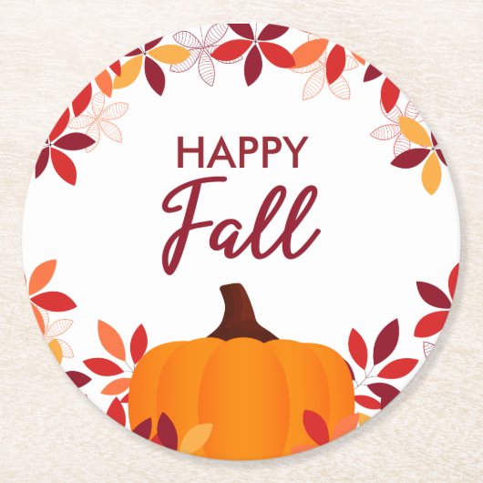 ハッピー秋キュイカラフルー葉ズカボチャのフレーム ラウンドペーパーコースター (正面)