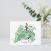 ハッピー秋グリーンアップル離れフルーツ水彩 ポストカード (スタンド正面)