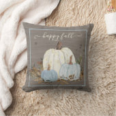 ハッピー秋スクリプトブルーホワイトカボチャ素朴離れの クッション (ブランケット)