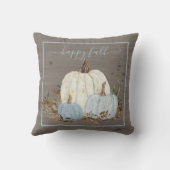 ハッピー秋スクリプトブルーホワイトカボチャ素朴離れの クッション (裏面)