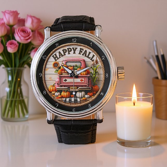 ハッピー秋トラックカボチャ 腕時計 (クリエイターアップロード済み)