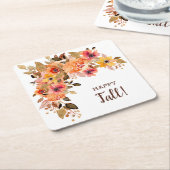 ハッピー秋フラワー開花 スクエアペーパーコースター (アングル)