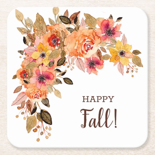ハッピー秋フラワー開花 スクエアペーパーコースター (正面)