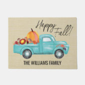 ハッピー秋ブルートラックファミリーネームカボキンズマット ドアマット (正面)