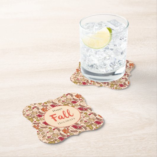 ハッピー秋ホリデーズ紅葉レッドベリー ペーパーコースター (インサイチュ)