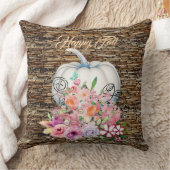 ハッピー秋ホワイトカボチャ木製水彩フローラ クッション (ブランケット)