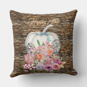 ハッピー秋ホワイトカボチャ木製水彩フローラ クッション (裏面)