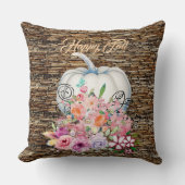 ハッピー秋ホワイトカボチャ木製水彩フローラ クッション (正面)