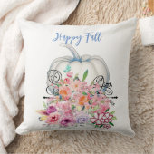ハッピー秋ホワイトパンプキンウォーターカラーピンクフローラ クッション (ブランケット)
