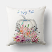 ハッピー秋ホワイトパンプキンウォーターカラーピンクフローラ クッション (裏面)