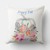 ハッピー秋ホワイトパンプキンウォーターカラーピンクフローラ クッション (正面)