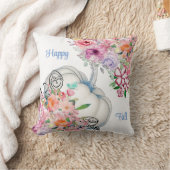 ハッピー秋ホワイトパンプキンウォーターカラーフローラ開花 クッション (ブランケット)