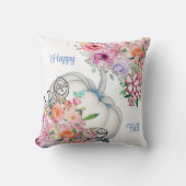 ハッピー秋ホワイトパンプキンウォーターカラーフローラ開花 クッション (正面)
