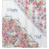 ハッピー秋ホワイトパンプキンウォーターカラーフローラ開花 シャワーカーテン (正面)