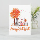 ハッピー秋ヤルおもしろいシュナウザードッグオータムバイク シーズンカード (スタンド正面)