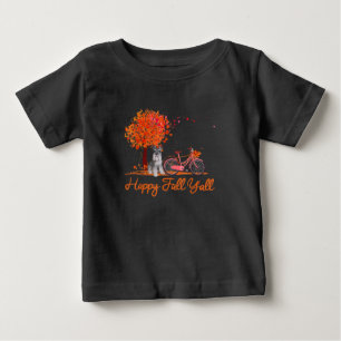 ハッピー秋ヤルおもしろいシュナウザードッグオータムバイク ベビーTシャツ