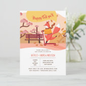 ハッピー秋ヤルキツネハイゲフォークアートベイビーシャワー 招待状 (スタンド正面)