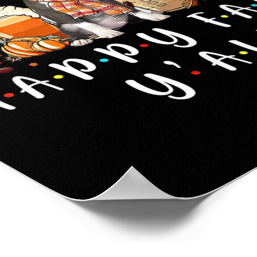 ハッピー秋ヤルピットブルドッグコーヒーカボチャ秋A ポスター (角)