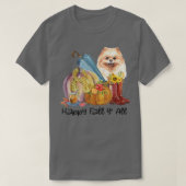 ハッピー秋ヤルポメラニア犬ドッグラバーパンプキ感謝していン Tシャツ (デザイン正面)