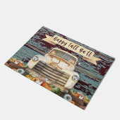 ハッピー秋ヤル素朴トラックとカボチャ ドアマット (アングル)