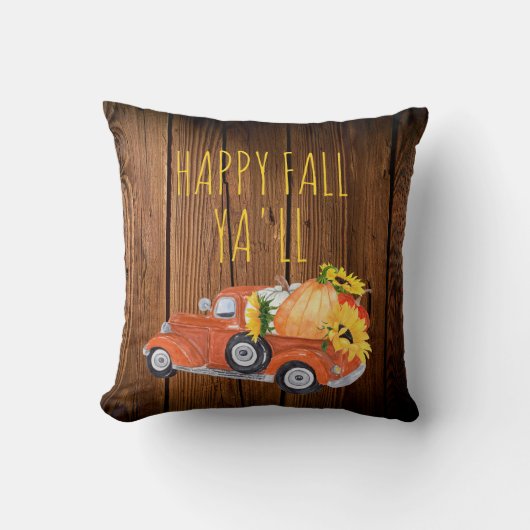 ハッピー秋ヤル素朴ーヴィンテージカボチャを拾う クッション (正面)