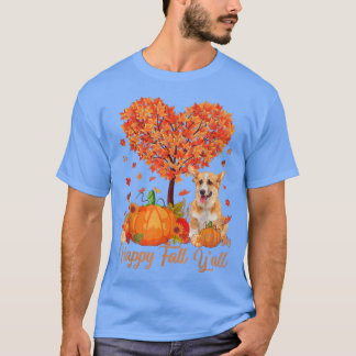 ハッピー秋ヤレルコルギドッグパンプキンサンクスギビング Tシャツ