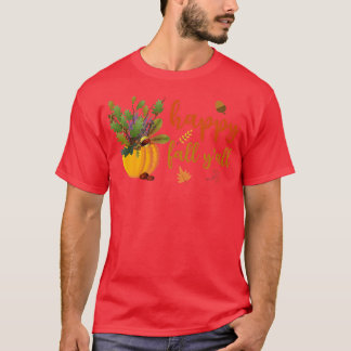 ハッピー秋ヤールかわいいカボチャ葉ーズ秋秋セ Tシャツ