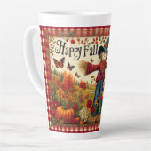 ハッピー秋ヤールかわいいフォークアートカカシュロー カフェラテマグ (左アングル)