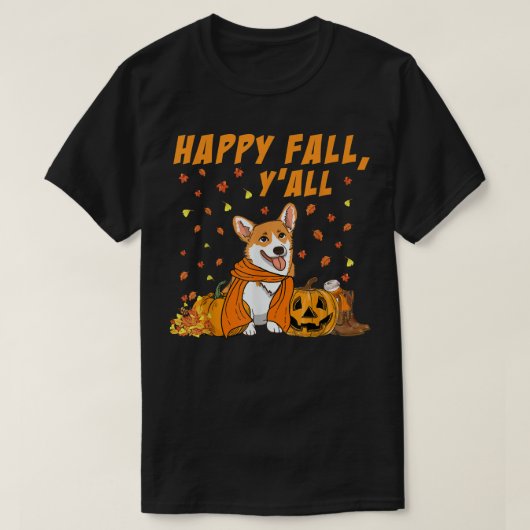 ハッピー秋ヤールコルギドッグ恋人 Tシャツ (デザイン正面)