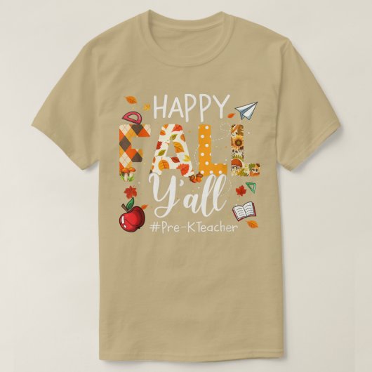 ハッピー秋ヤールプレK先生紅葉パンプキン Tシャツ (デザイン正面)