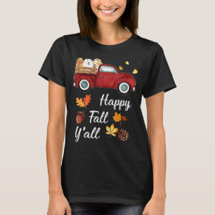 ハッピー秋ヤールレッドトラックゴールデンリトリバー Tシャツ