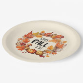 ハッピー秋ヤール – パンプキン&紅葉リース ペーパープレート (アングル)