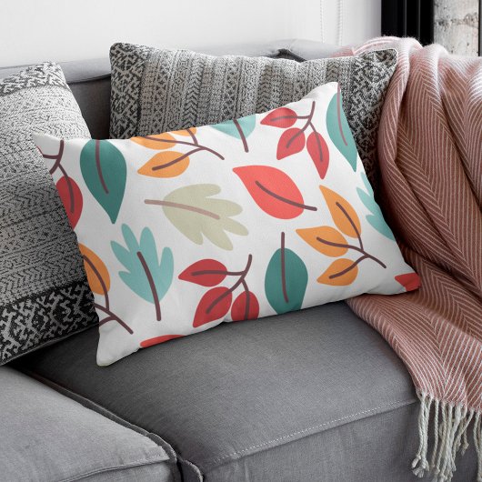 ハッピー秋秋カラフル葉パターン ランバークッション