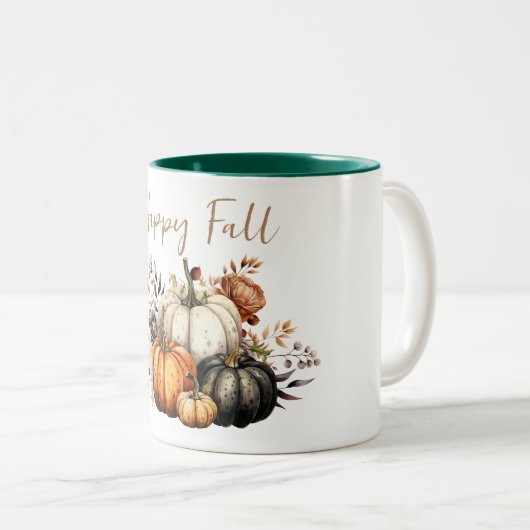 ハッピー秋花とカボチャ水彩秋 ツートーンマグカップ (正面右)