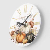 ハッピー秋花とカボチャ水彩秋 ラージ壁時計 (傾斜)